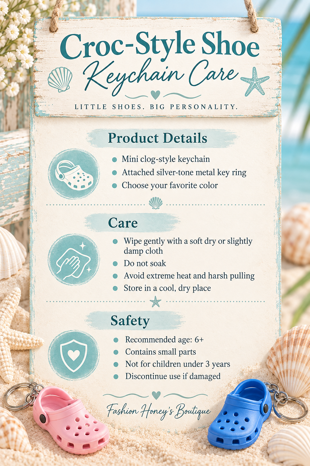 Mini clog shoe keychain care guide