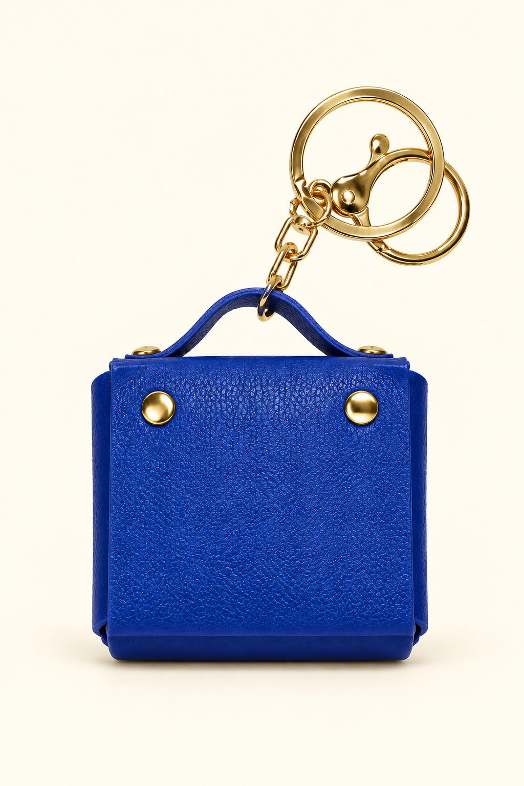 Blue mini coin purse keychain with gold-tone hardware
