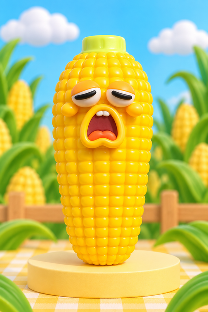 Sleepy Scream yellow corn squeeze squishy with closed eyes and open mouth