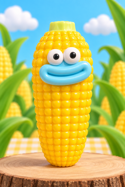 Sunny Smile yellow corn squeeze squishy with large round eyes and wide yellow smile