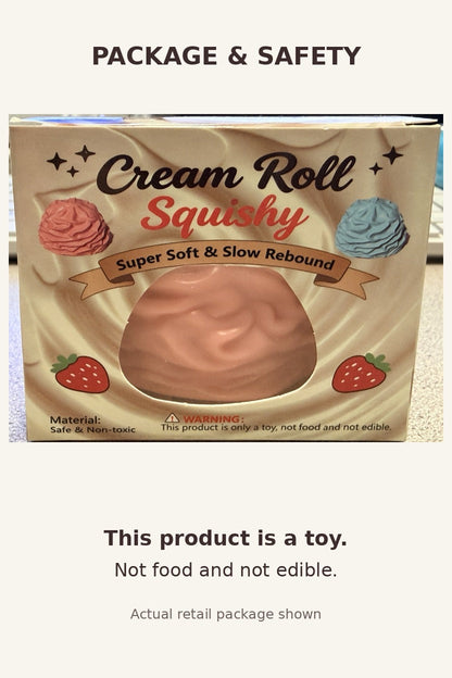 Cream Roll Squishy actual package and warning: toy, not food, not edible