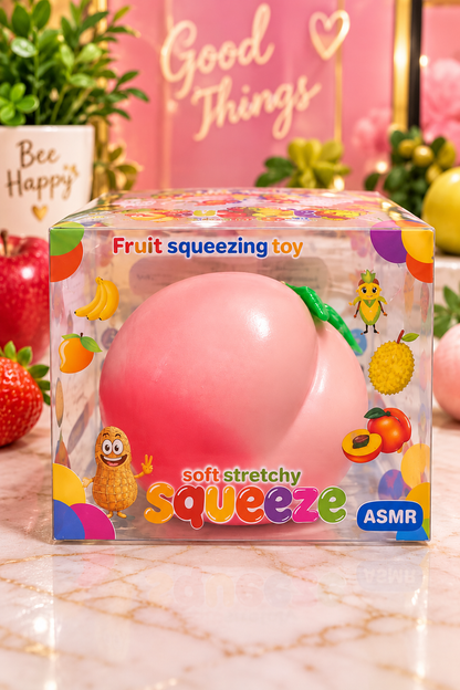 Crunchy peach fruit squishy in original retail package