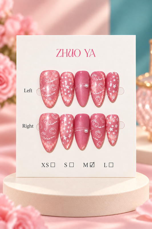 Original manufacturer card and pink character and star nail set displayed without wrapper on cream plinth