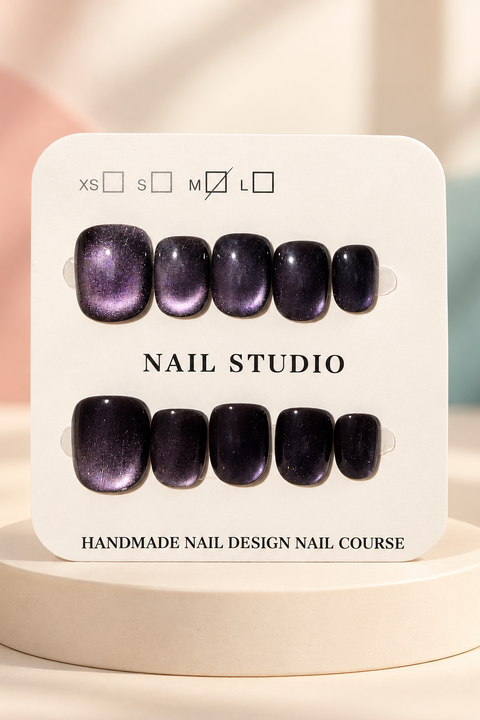 Deep Plum Cat-Eye Press-On / Glue-On Nails – Squoval Size M