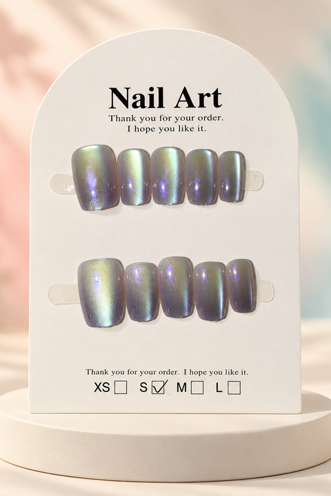 Silver Blue Violet Iridescent Press-On / Glue-On Nails – Squoval Size S