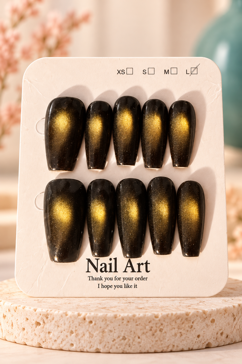 Black Gold Cat-Eye Press-On / Glue-On Nails – Size L