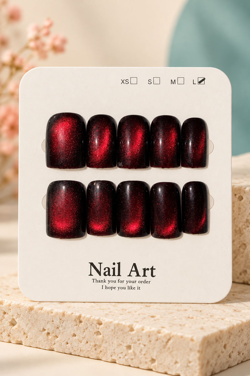Black Ruby Red Cat-Eye Press-On / Glue-On Nails – Size L