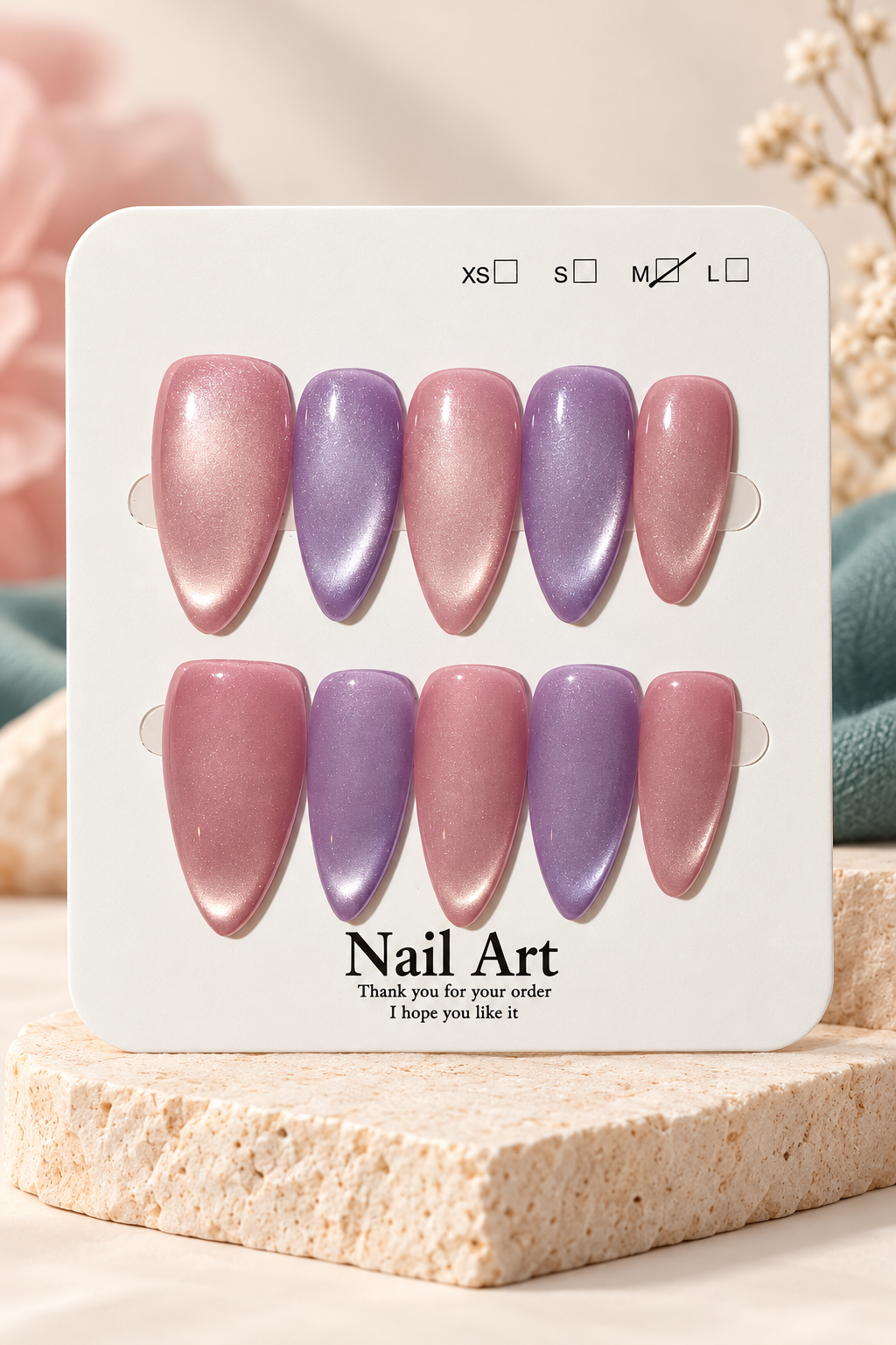 Blush Lavender Cat-Eye Press-On / Glue-On Nails – Size M