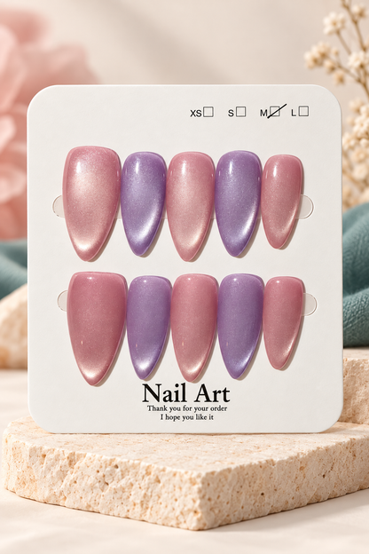 Blush Lavender Cat-Eye Press-On / Glue-On Nails – Size M