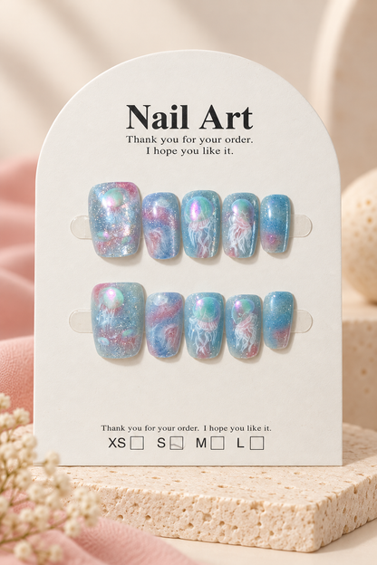 Pastel Iridescent Jellyfish Press-On / Glue-On Nails – Size S