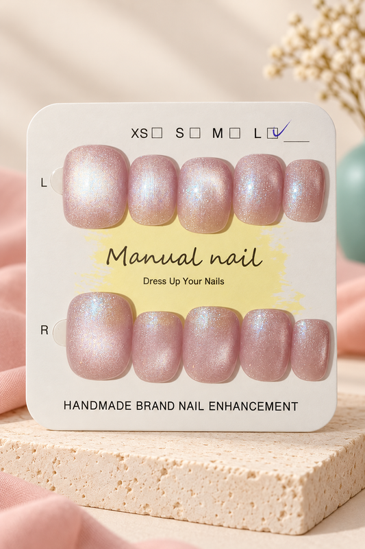 Blush Pink Iridescent Shimmer Press-On / Glue-On Nails – Size L