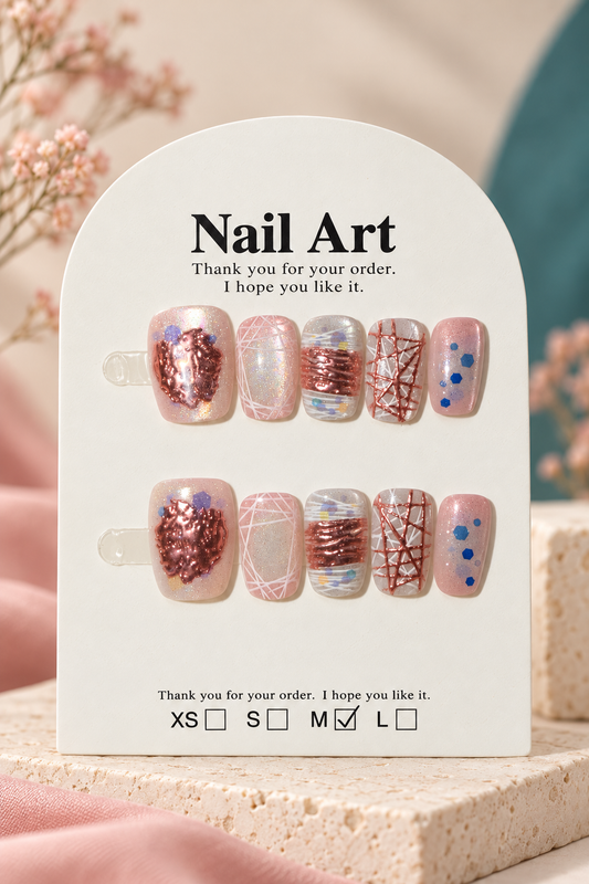 Rose Gold Abstract Geometric Press-On / Glue-On Nails – Size M