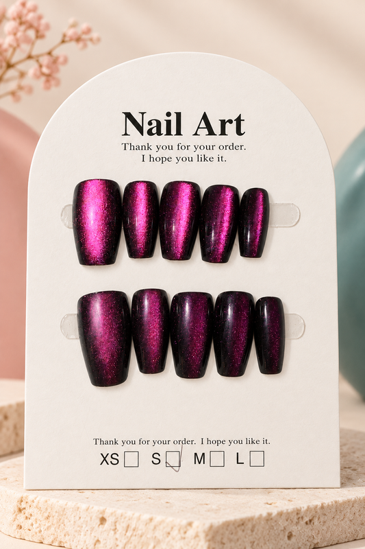 Black Fuchsia Cat-Eye Press-On / Glue-On Nails – Size S