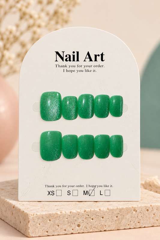 Emerald Green Shimmer Press-On / Glue-On Nails – Size M