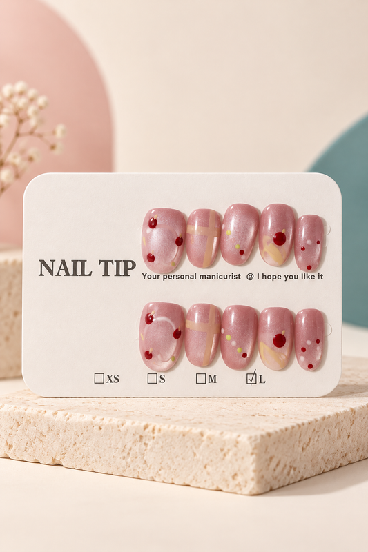 Pink Cherry Abstract Shimmer Press-On / Glue-On Nails – Size L