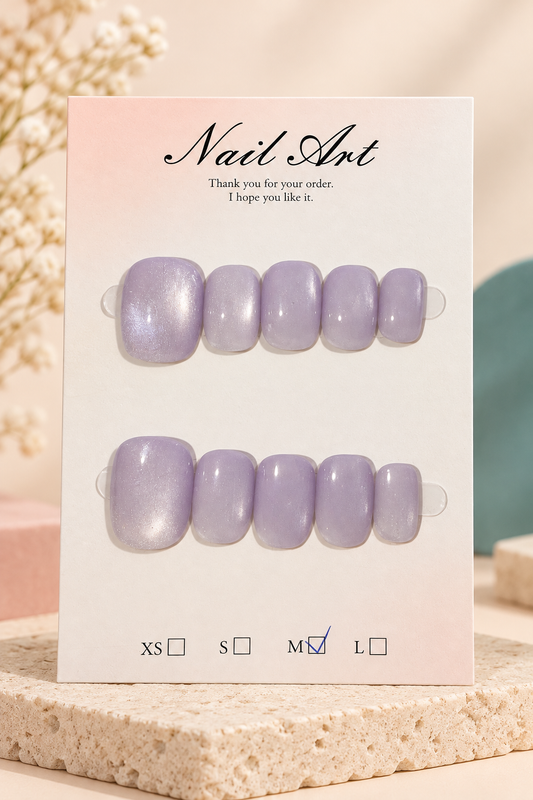 Soft Lavender Shimmer Press-On / Glue-On Nails – Size M