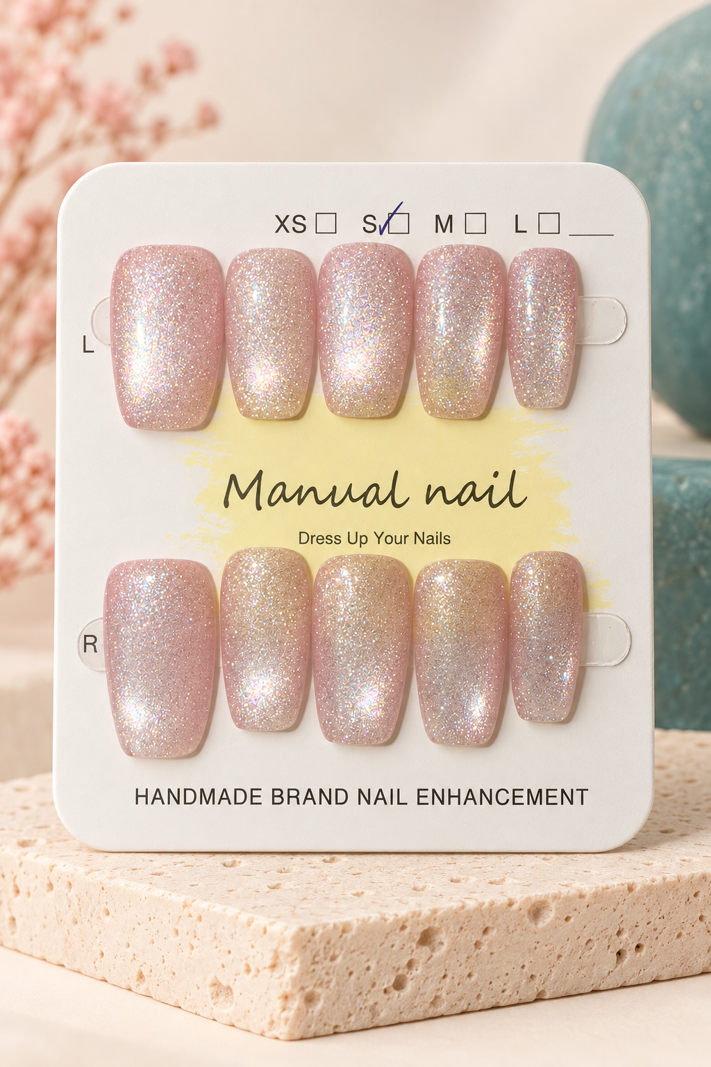 Blush Pink Iridescent Shimmer Press-On / Glue-On Nails – Size S
