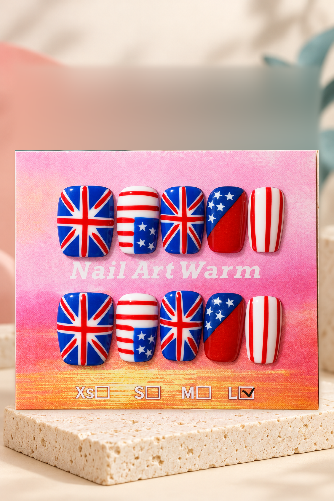 UK US Flag Press-On / Glue-On Nails – Size L