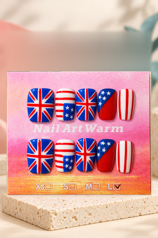 UK US Flag Press-On / Glue-On Nails – Size L