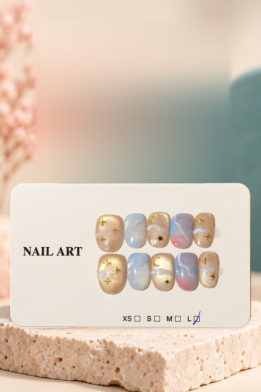 Champagne Blue Celestial Press-On / Glue-On Nails – Size L