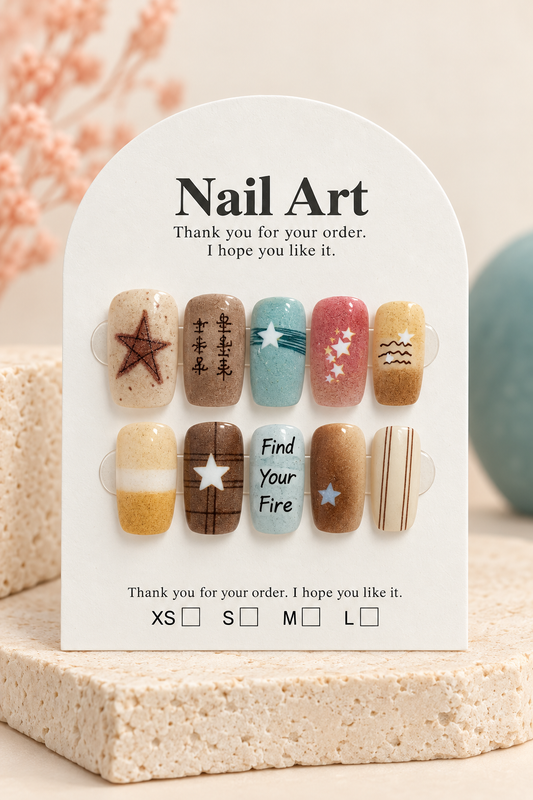 Multicolor Vintage Star Quote Press-On / Glue-On Nails