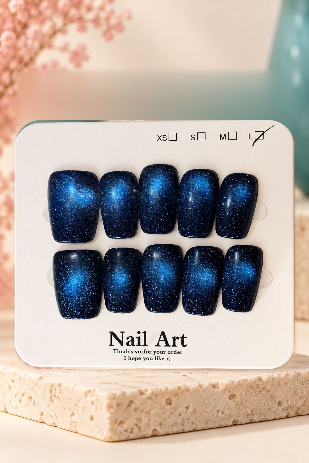 Midnight Blue Cat-Eye Press-On / Glue-On Nails – Size L
