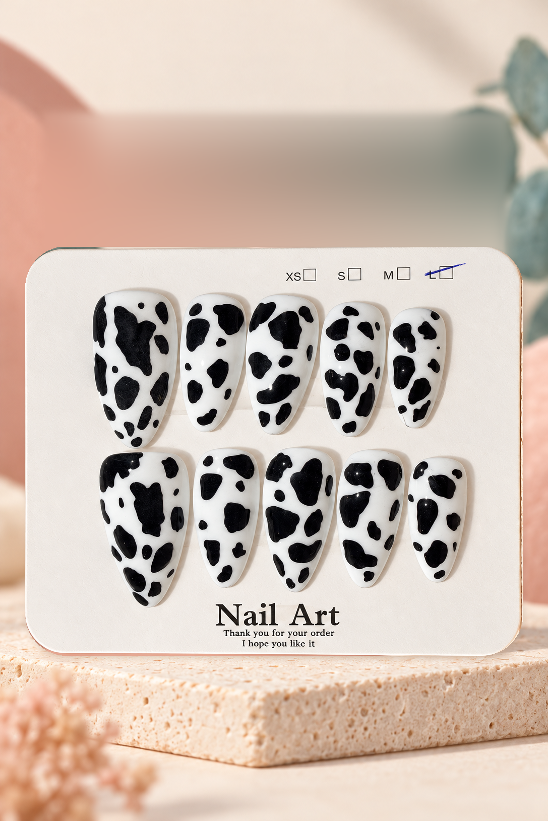 Black White Cow Print Press-On / Glue-On Nails – Size L