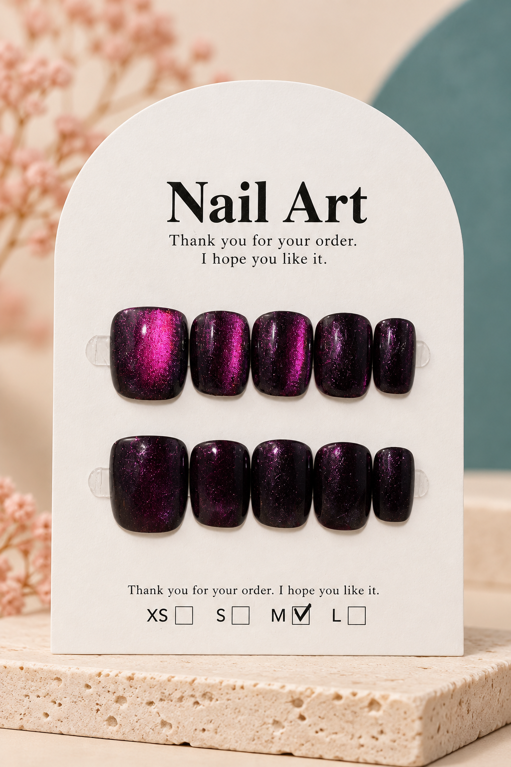 Black Fuchsia Cat-Eye Short Press-On / Glue-On Nails – Size M