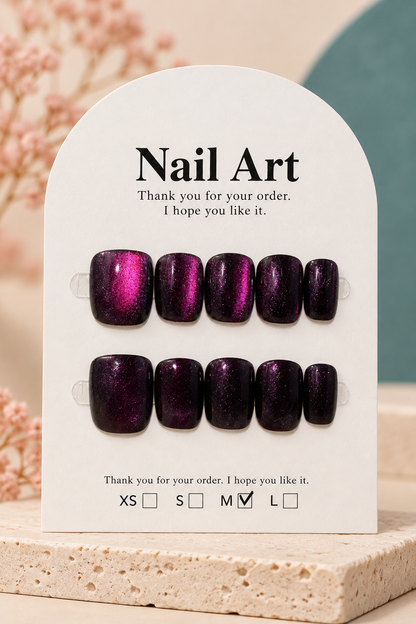 Black Fuchsia Cat-Eye Short Press-On / Glue-On Nails – Size M