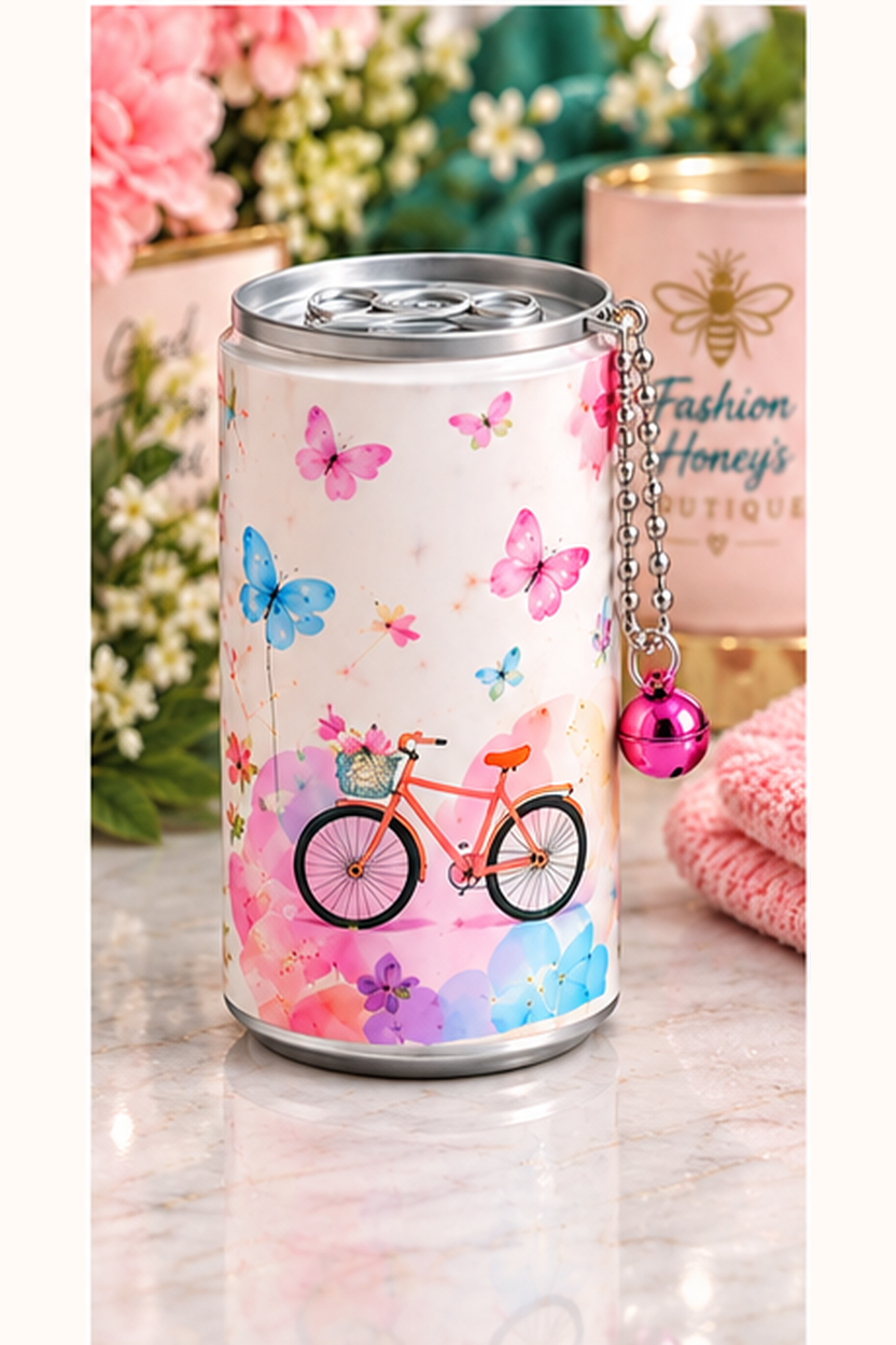 Mini wet wipes canister keychain — pastel bicycle design with one bell charm
