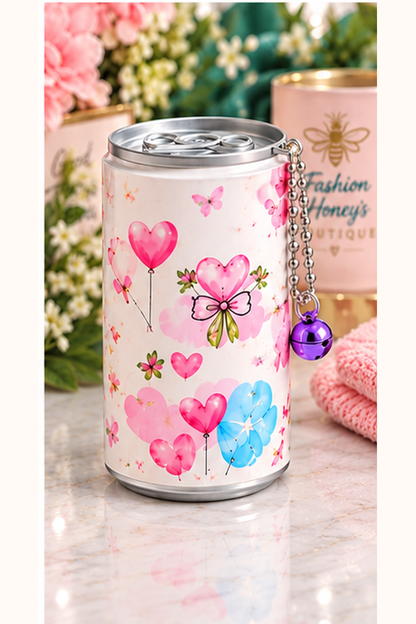 Mini wet wipes canister keychain — pastel hearts design with one bell charm