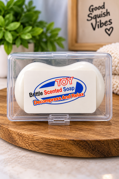 White brittle scented soap Squish Dough wax crunch toy in clear case