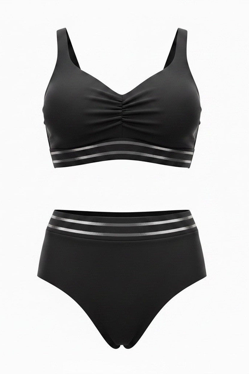 CUPSHE Women's Two-Piece Bikini - Black With Sheer Trim - Size LARGE - NWT - Image 5