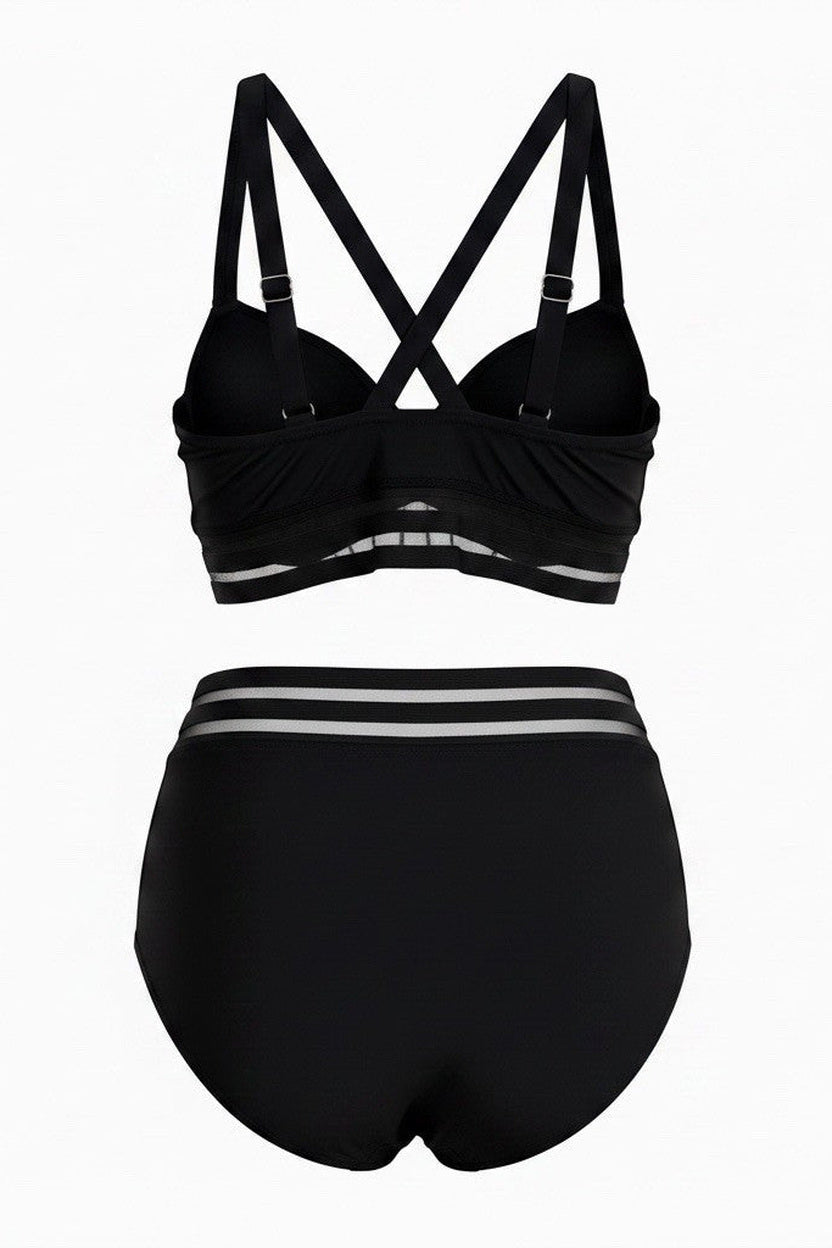 CUPSHE Women's Two-Piece Bikini - Black With Sheer Trim - Size LARGE - NWT - Image 6
