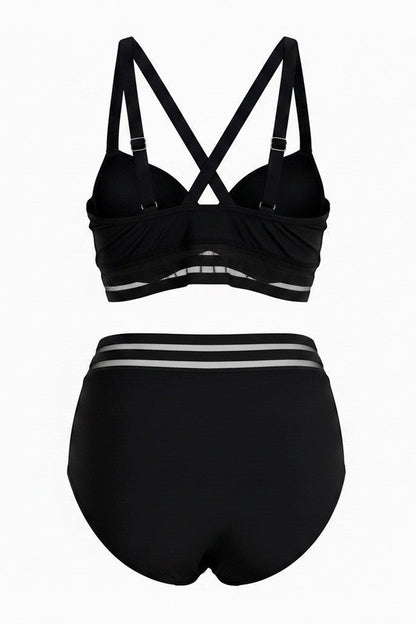 CUPSHE Women's Two-Piece Bikini - Black With Sheer Trim - Size LARGE - NWT - Image 6