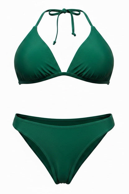 NWT Size XL - Women's Green Solid Triangle Halter Bikini 2-Piece Swimsuit Set - Image 1