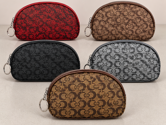Five colors of half moon monogram makeup bags with one keyring each