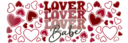 Lover Babe UV DTF heart cup wrap, full horizontal transfer artwork