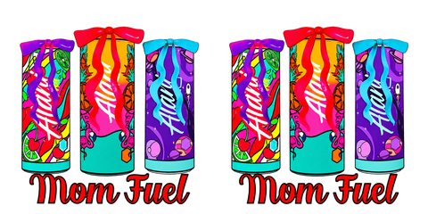 Mom Fuel — Colorful Drinks & Bows UV DTF Cup Wrap — Optional Cut-Apart Sheet