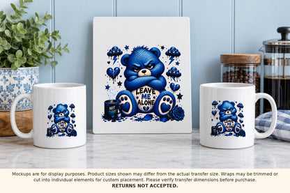 Approved UV DTF artwork applied to a metal sign and two ceramic mugs; cut-apart placement examples, finished products not included