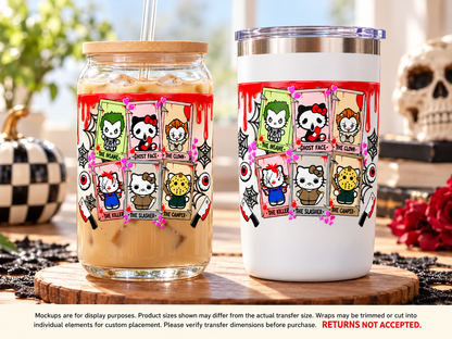 Horror Kitty Character Frames UV DTF Cup Wrap Transfer — Optional Cut-Apart Sheet; transfer only, display products not included
