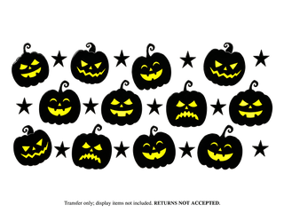 Black Jack-O'-Lantern Faces and Stars UV DTF Cup Wrap Transfer — Optional Cut-Apart Sheet