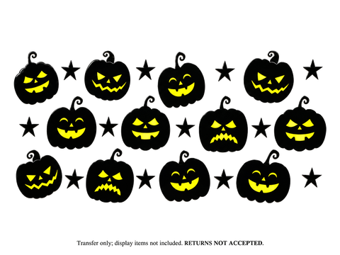 Black Jack-O'-Lantern Faces and Stars UV DTF Cup Wrap Transfer — Optional Cut-Apart Sheet