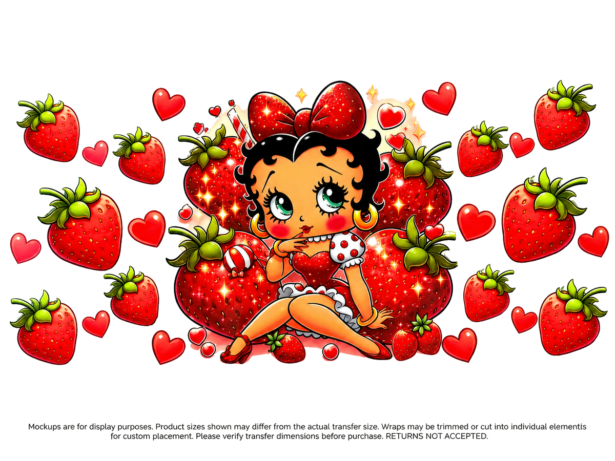 Betty Boop Strawberry Pinup; flat UV DTF transfer design; transfer only