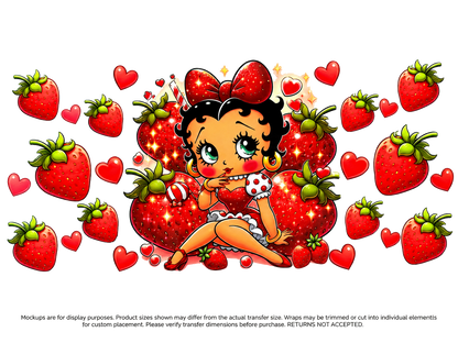 Betty Boop Strawberry Pinup; flat UV DTF transfer design; transfer only
