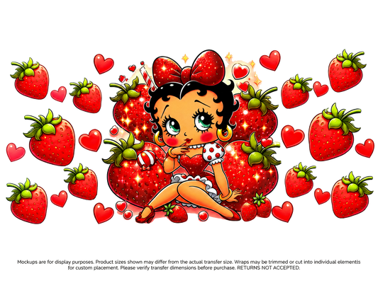 Betty Boop Strawberry Pinup; flat UV DTF transfer design; transfer only