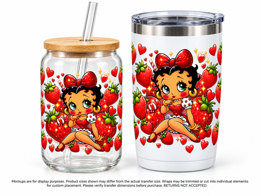Betty Boop Strawberry Pinup; drinkware display mockup; transfer only, display items not included