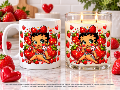 Betty Boop Strawberry Pinup; drinkware display mockup; transfer only, display items not included