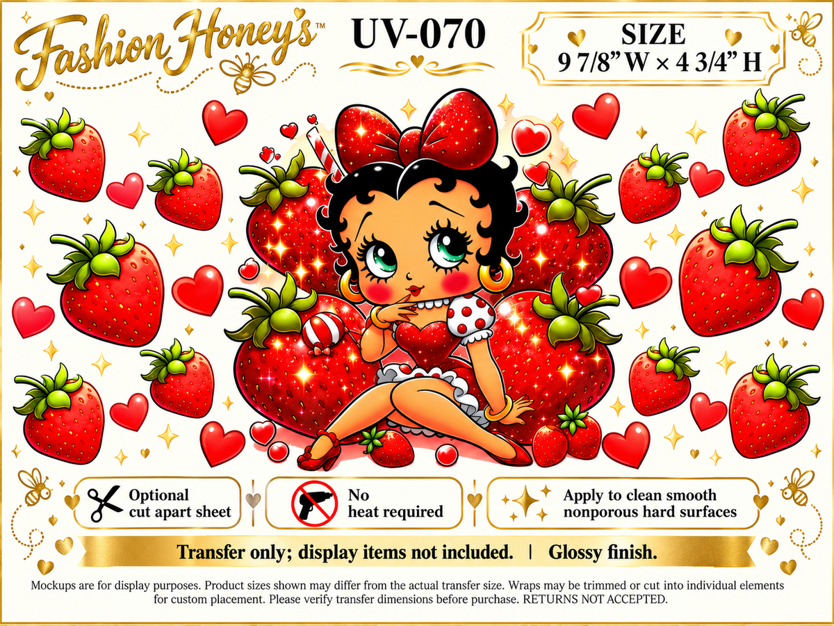 Betty Boop Strawberry Pinup; transfer size and application information; transfer only