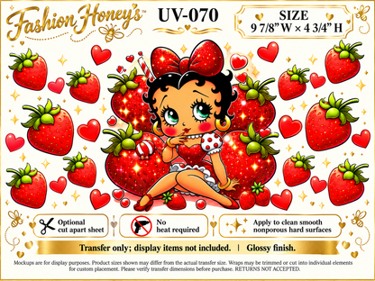 Betty Boop Strawberry Pinup; transfer size and application information; transfer only